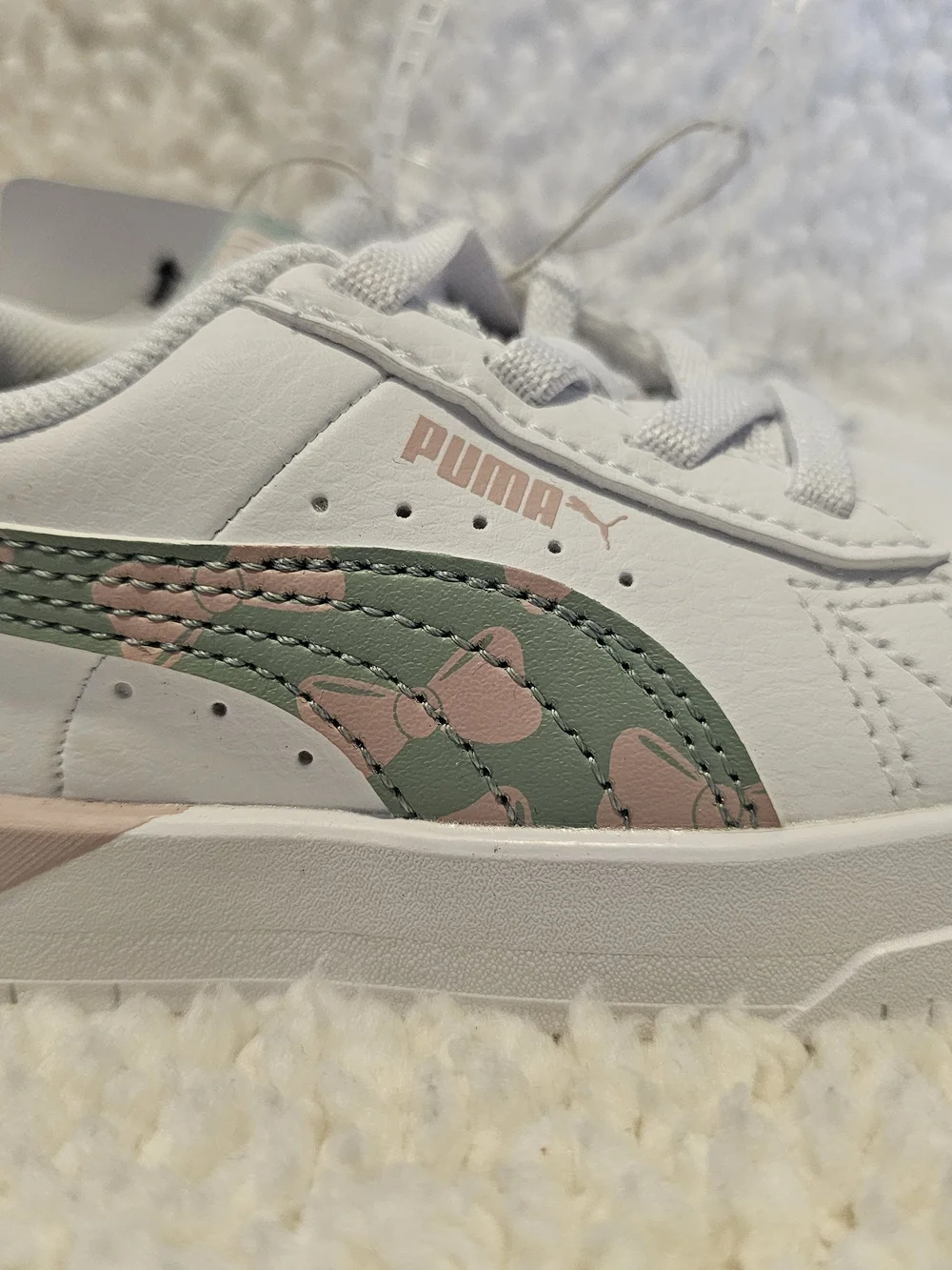 PUMA Kids' White Sneaker with Pink & Green Accents